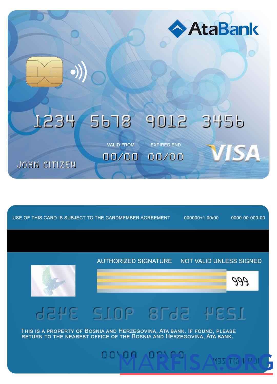 Realistic Bosnia and Herzegovina Ata bank visa card example